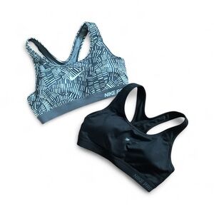 Nike Women's Black and Patterned Gray Sports Bra Set
